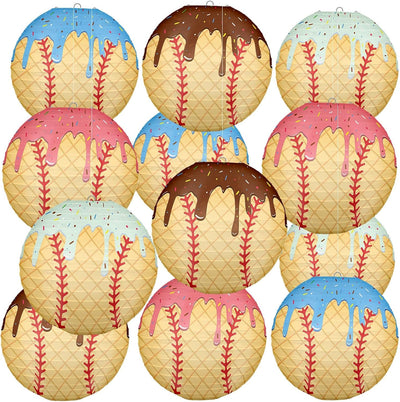 12 Linternas Papel Goteo Helado Béisbol para Fierras