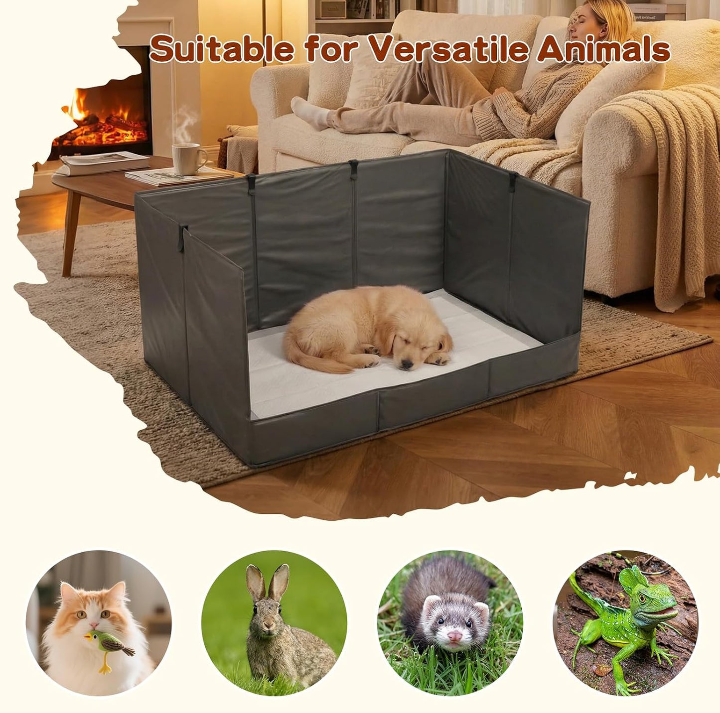 Caja de arena para perros plegable con paredes altas 33.5x23.6x15.9