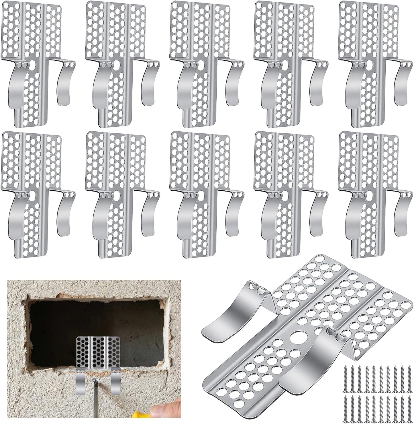 Kit 10 Clips Reparación Yeso 1/2pulg Acero Inox