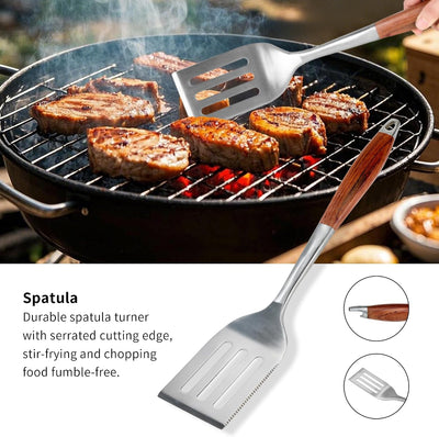 Juego herramientas barbacoa madera rosa espátula tenedor pinzas