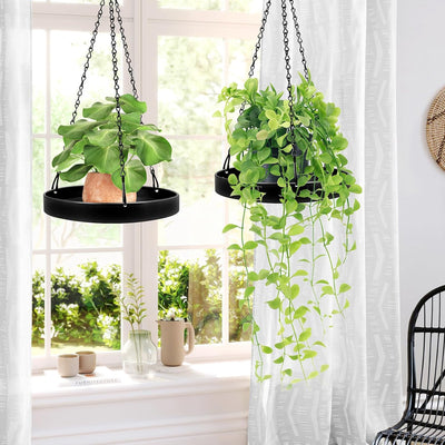 Colgador plantas interiores exteriores bandeja metal negro set 2
