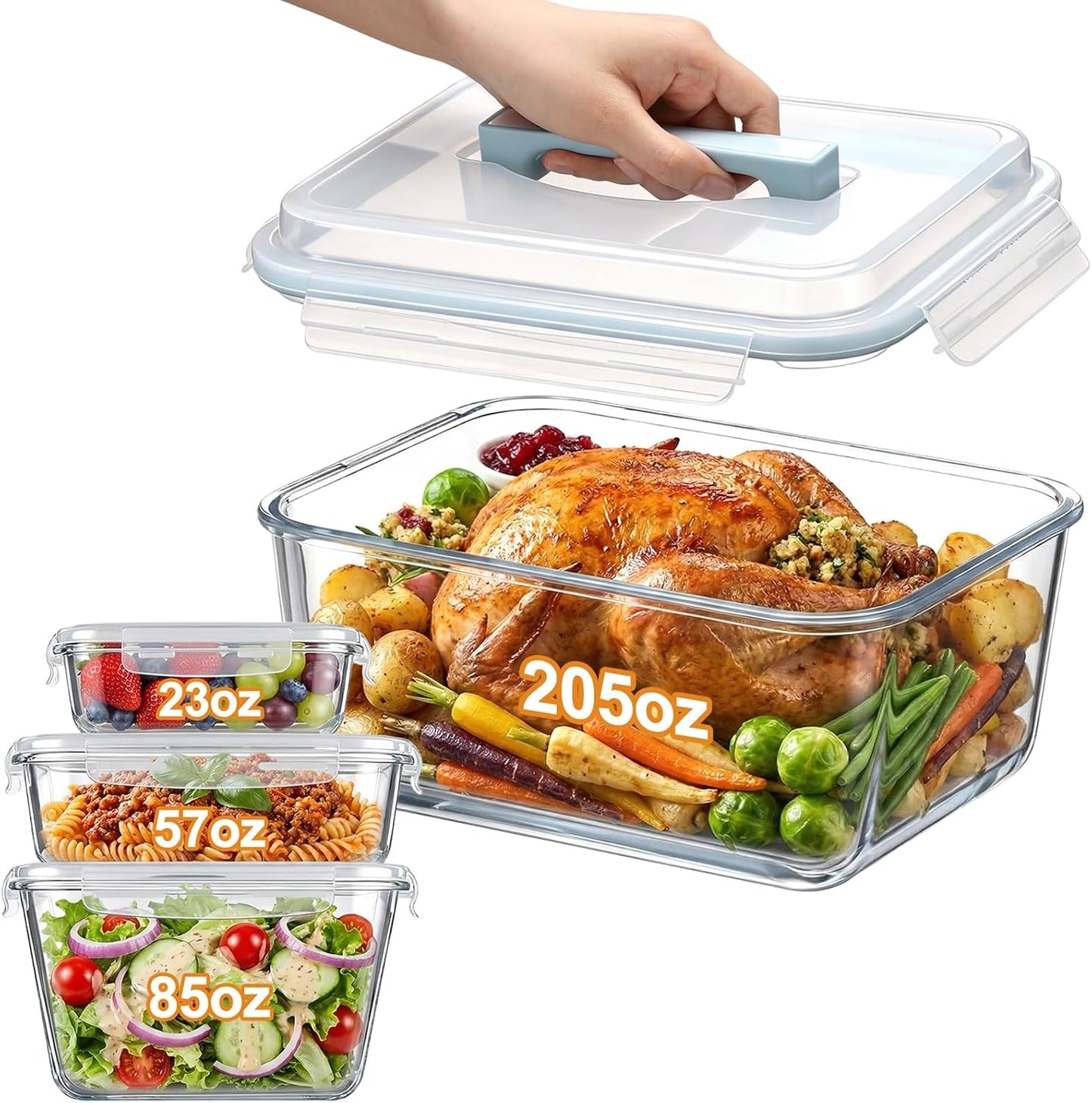 4 Recipientes Vidrio Alm. Comida Tapa Hermética 205oz
