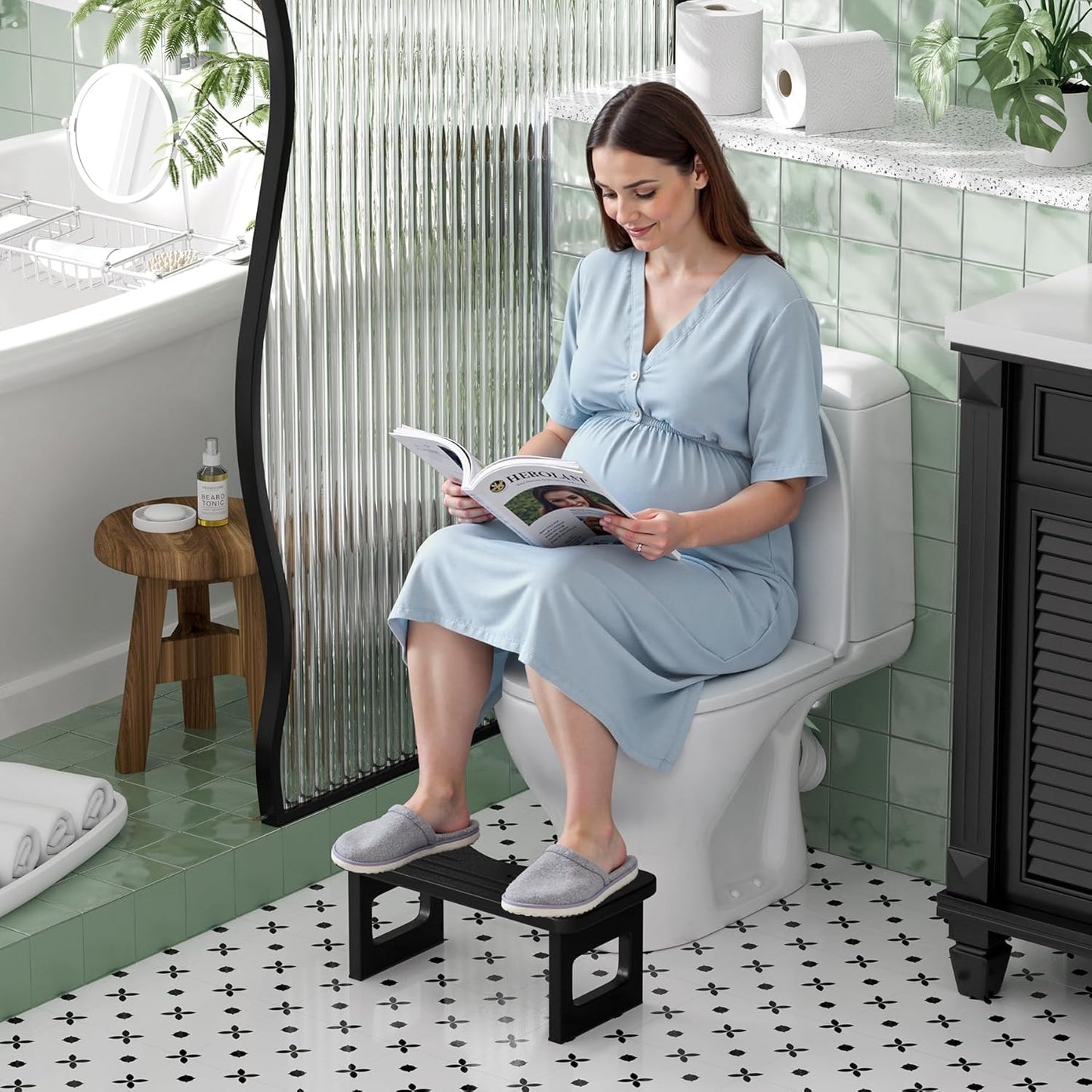 Taburete plegable bambú antideslizante para adultos