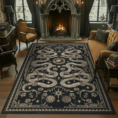 Alfombra gótica serpiente negra 4x6ft dormitorio sala juegos