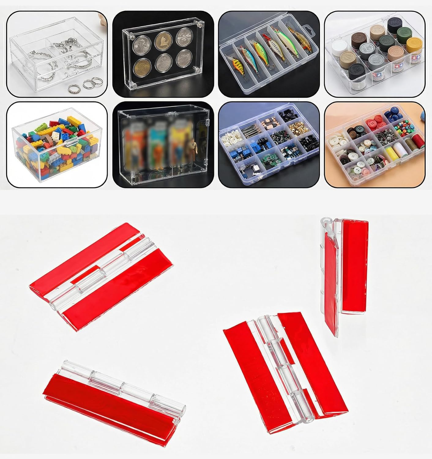 4 Pzas Bisagras Plástico Autoadhesivas para Vidrio 2.56x1.57pulg