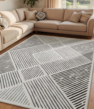 Alfombra geométrica blanca y negra 5x7pulg dormitorio sala