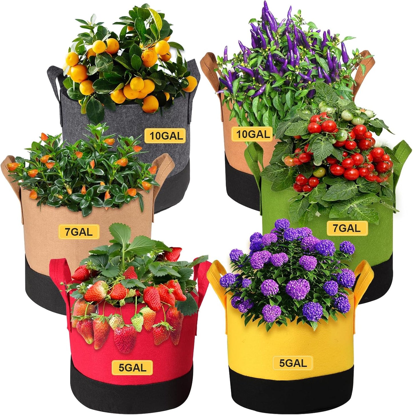 6 Pzas Bolsas Cultivo 5/7/10gal Tela Resistente Asas