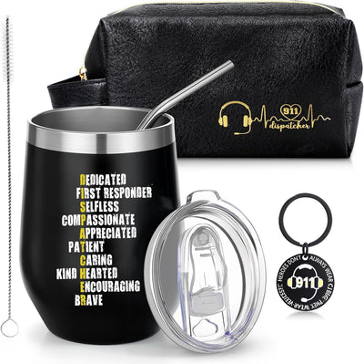 Set 3 artículos aseo cuero vaso acero inox 12oz llavero negro