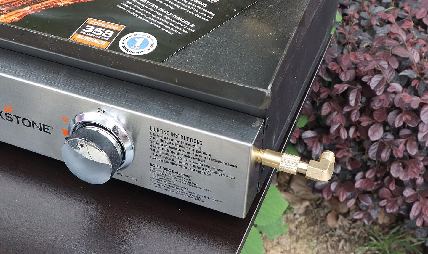 Adaptador 1/4pulg codo para parrilla Blackstone 17-22pulg