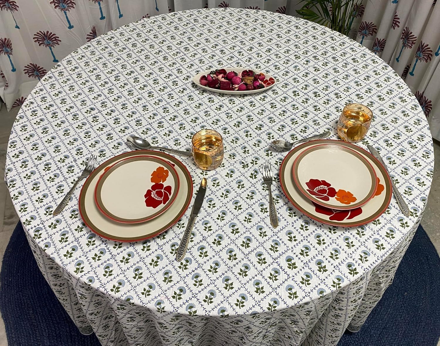 Mantel redondo indio 72pulg algodón estampado mano comedor fiestas