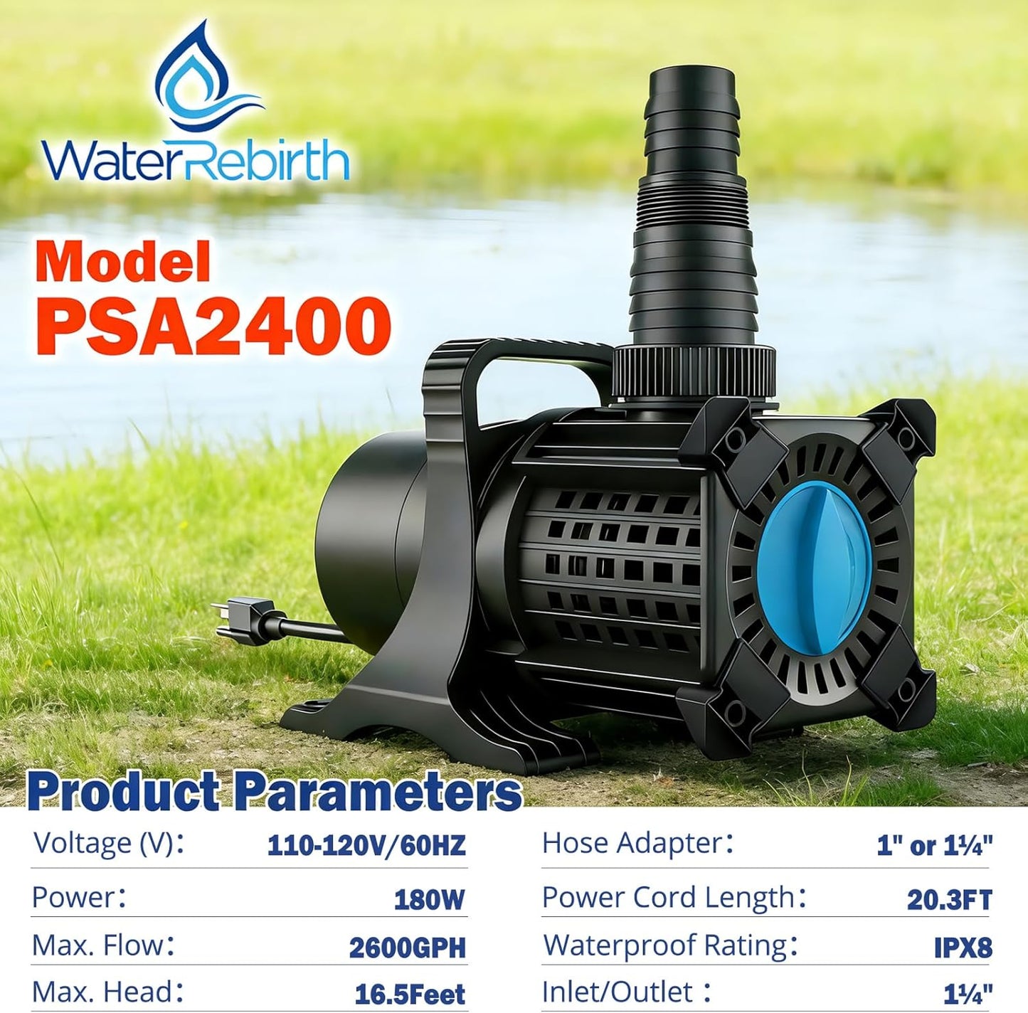 Bomba sumergible estanque 2600 GPH 16.5ft 180W