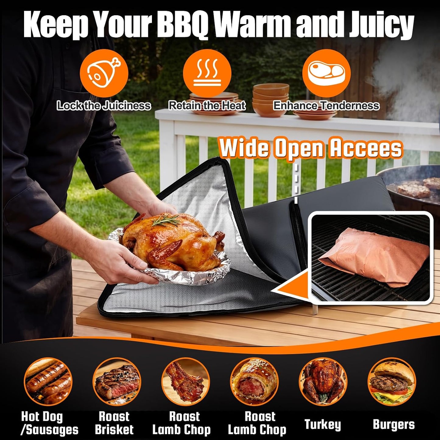 Manta barbacoa aislada 21pulg para carne grande