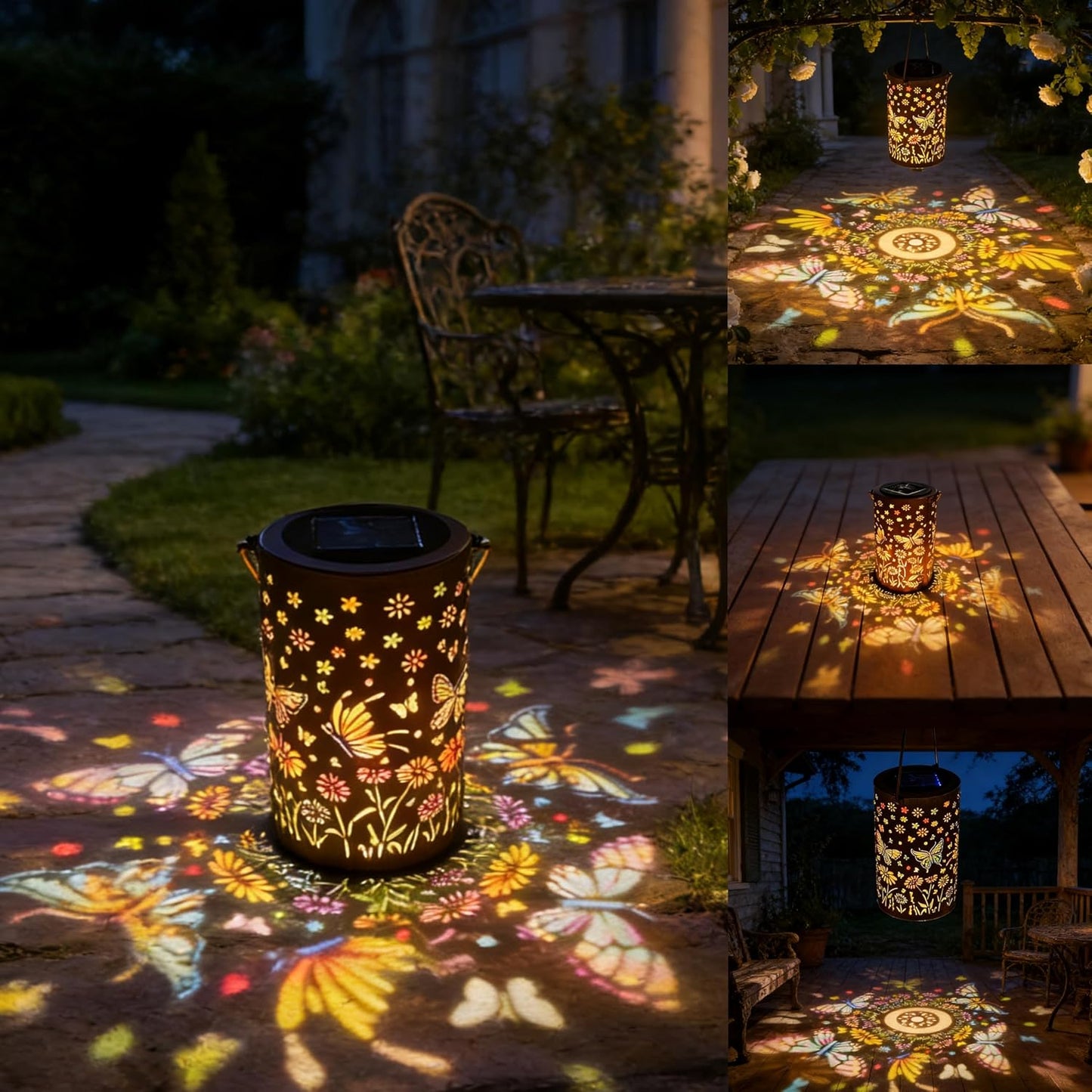 Linterna solar mariposa impermeable luz jardín metal vintage