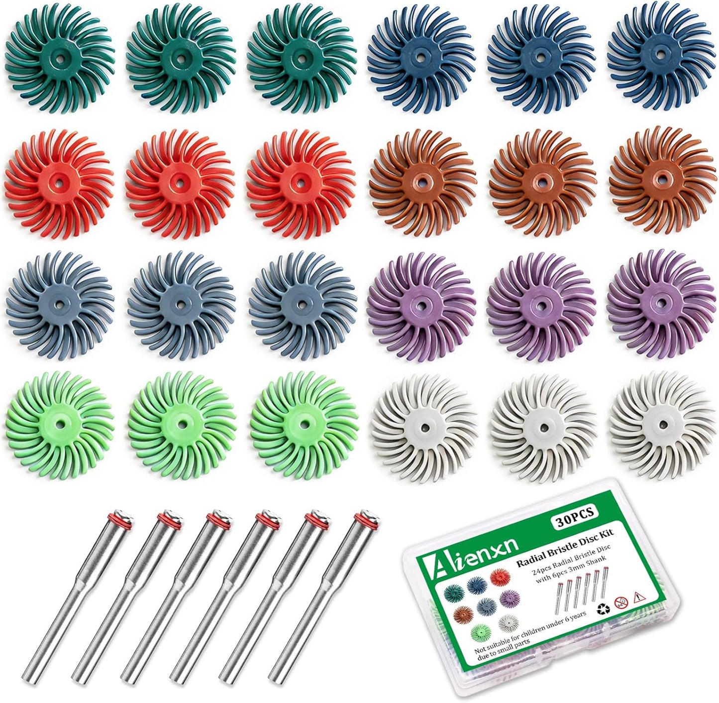Kit discos cerdas radiales 1pulg vástago 0.118pulg grano 80-2500