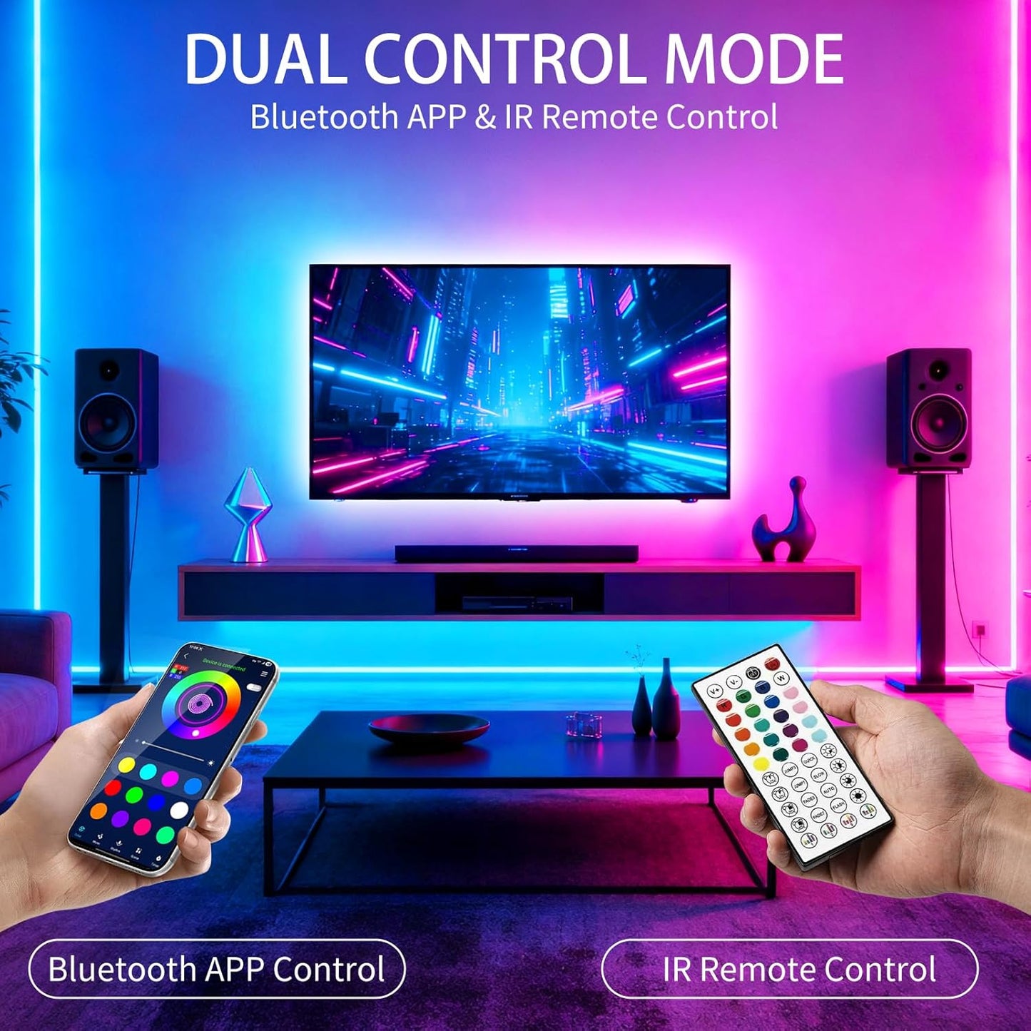 Tira Luces LED RGB Control Remoto App Dormitorio 50pies
