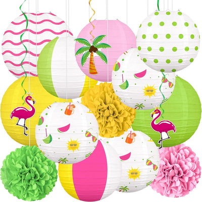 16 Linternas Papel Decoración Fiesta Verano Playa Piscina