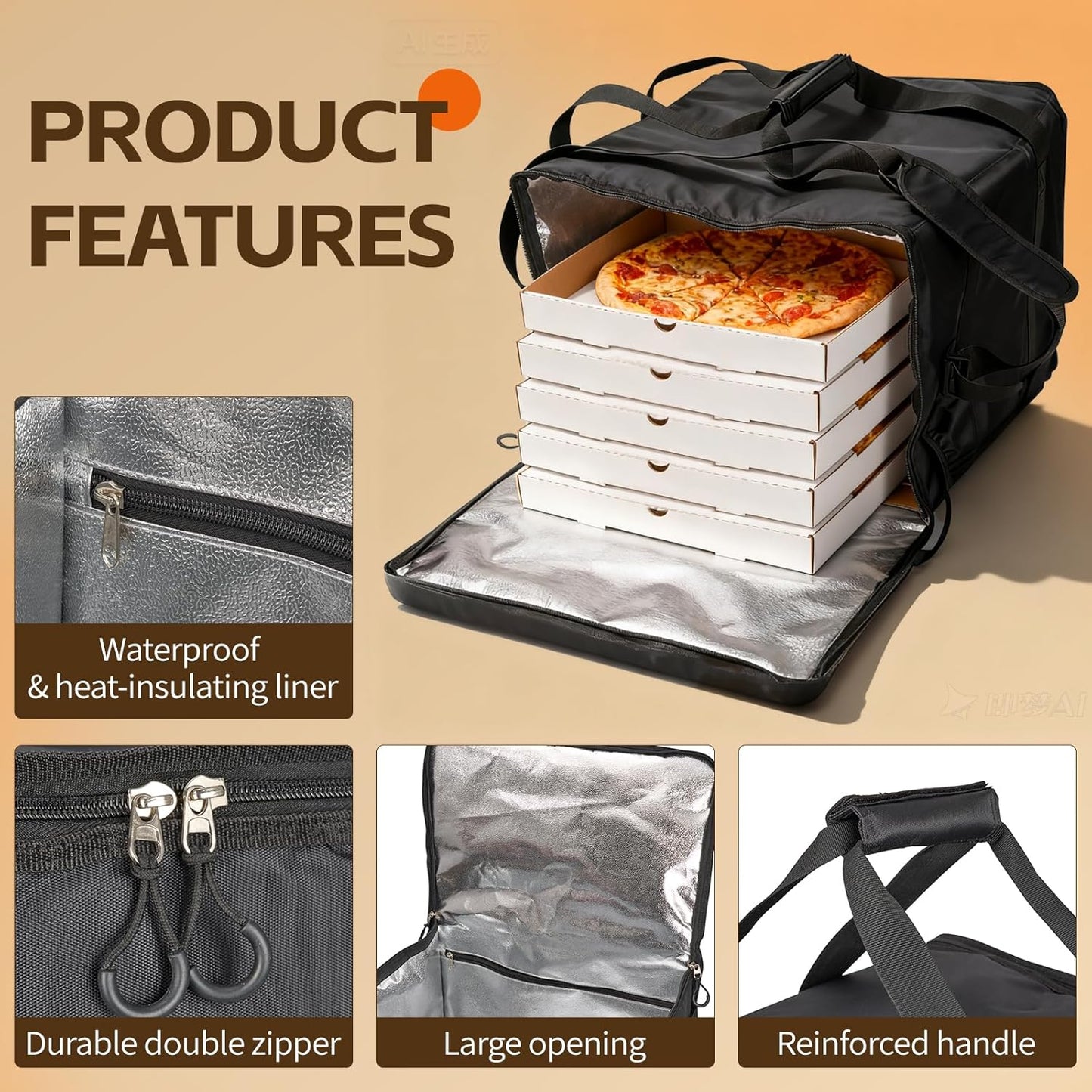 Bolsa térmica para pizza con asa calentador portátil