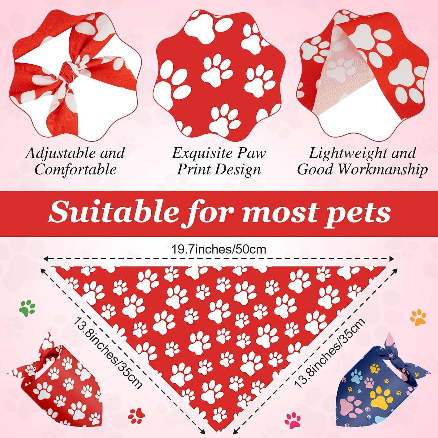 Set 100 pañuelos perro estampado patas suaves triángulos