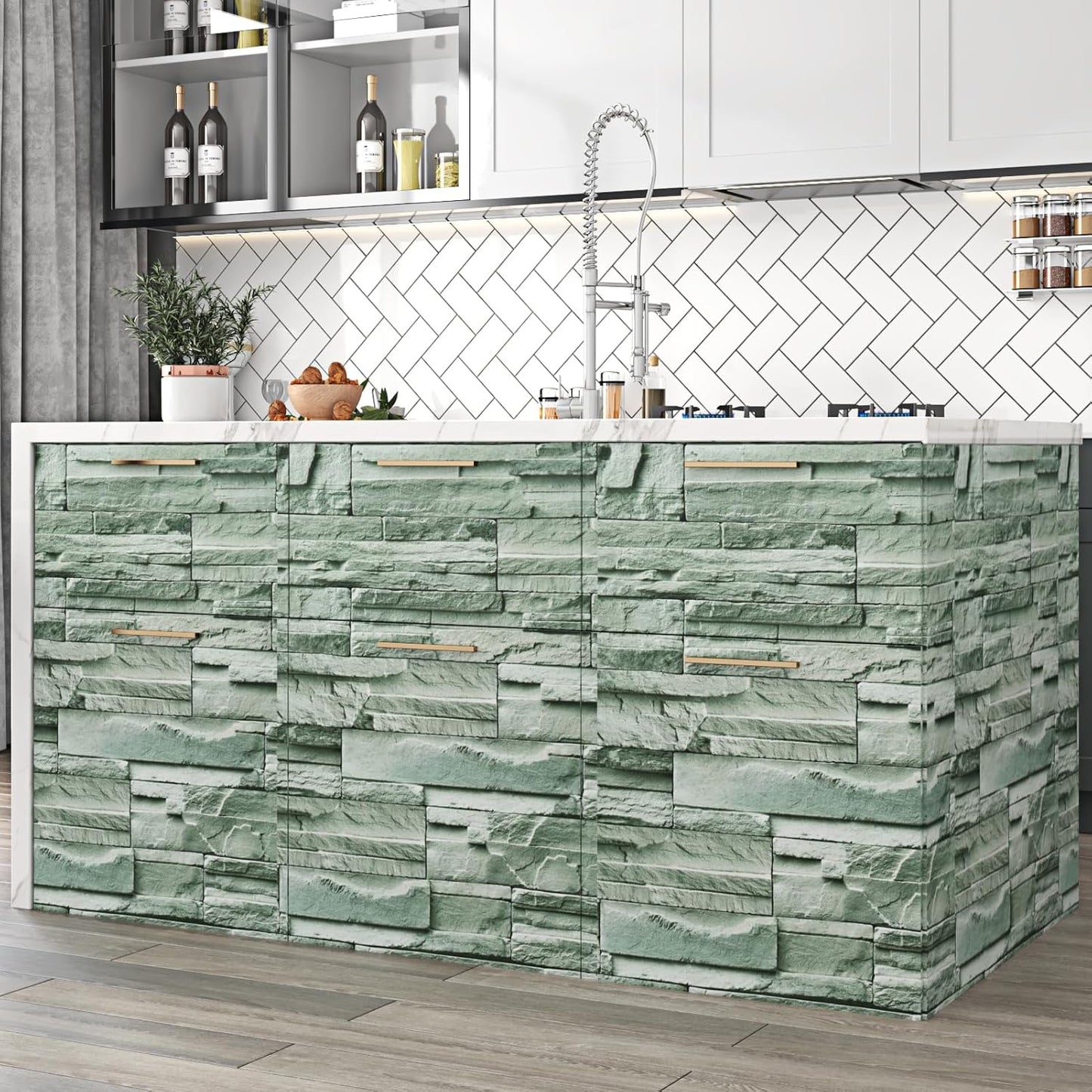 Papel tapiz ladrillo verde autoadhesivo efecto piedra textura 3D