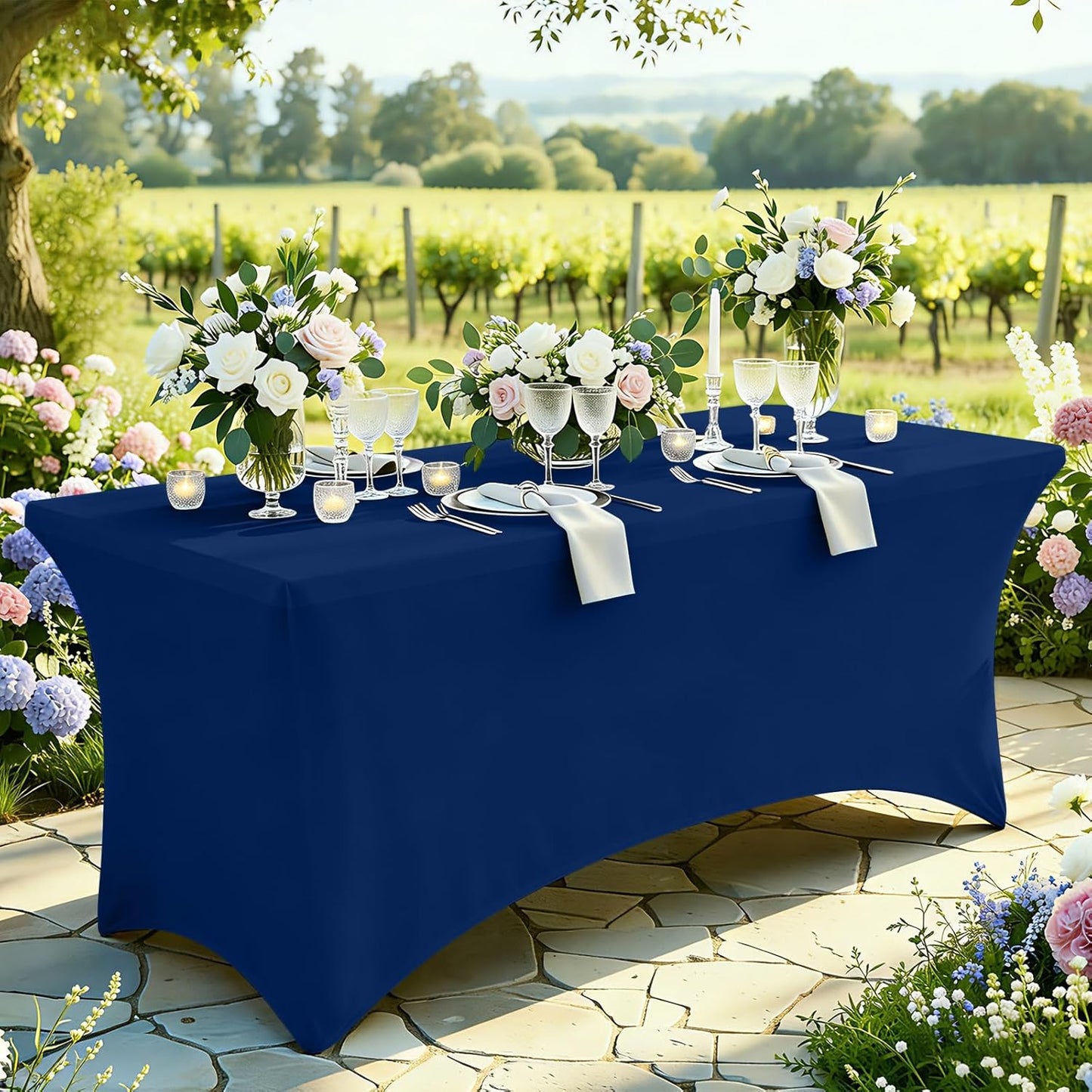 6 Manteles Elastano Ajustable 6ft Azul Para Picnic Boda Eventos