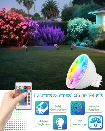 Bombilla LED MR16 RGB GU5.3 12V control remoto 4 niveles brillo