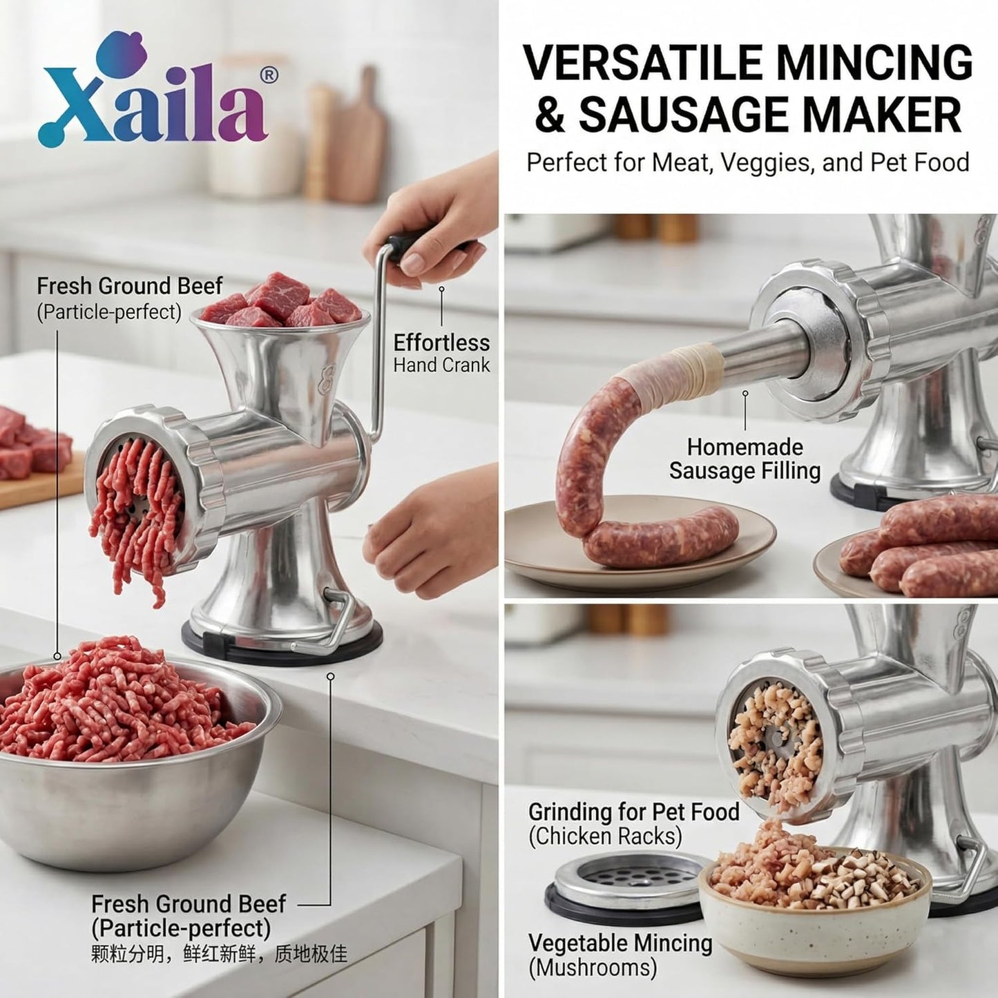 Molinillo carne acero inox manual con base succionadora para cocina