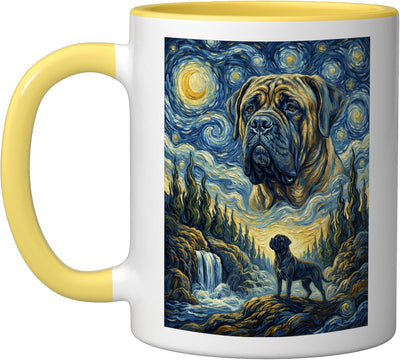 Taza Cerámica Perro Luna Estrellas Van Gogh Amarillo/Blanco