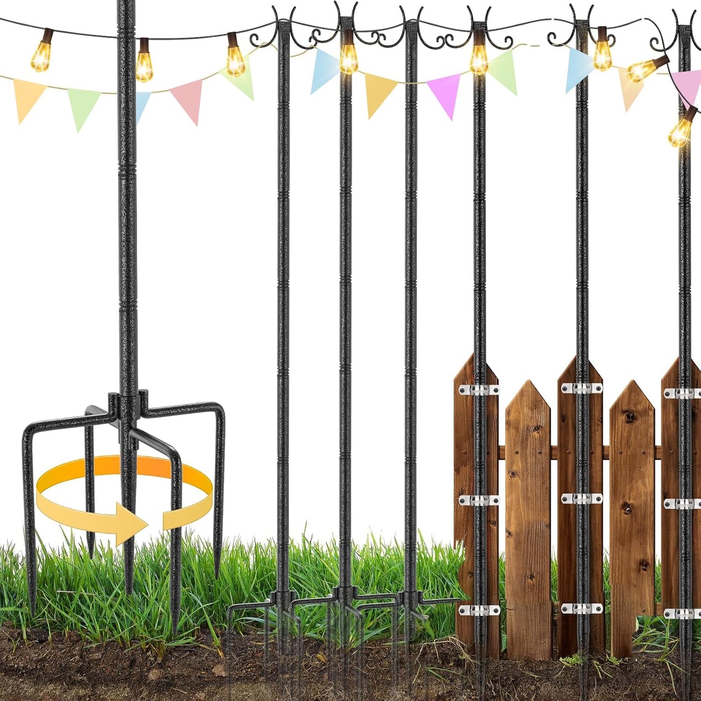 6 Postes luz metal para exteriores con ganchos resistente oxido