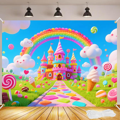 Telón fiesta dulces 8x6ft con cinta 19.69ft