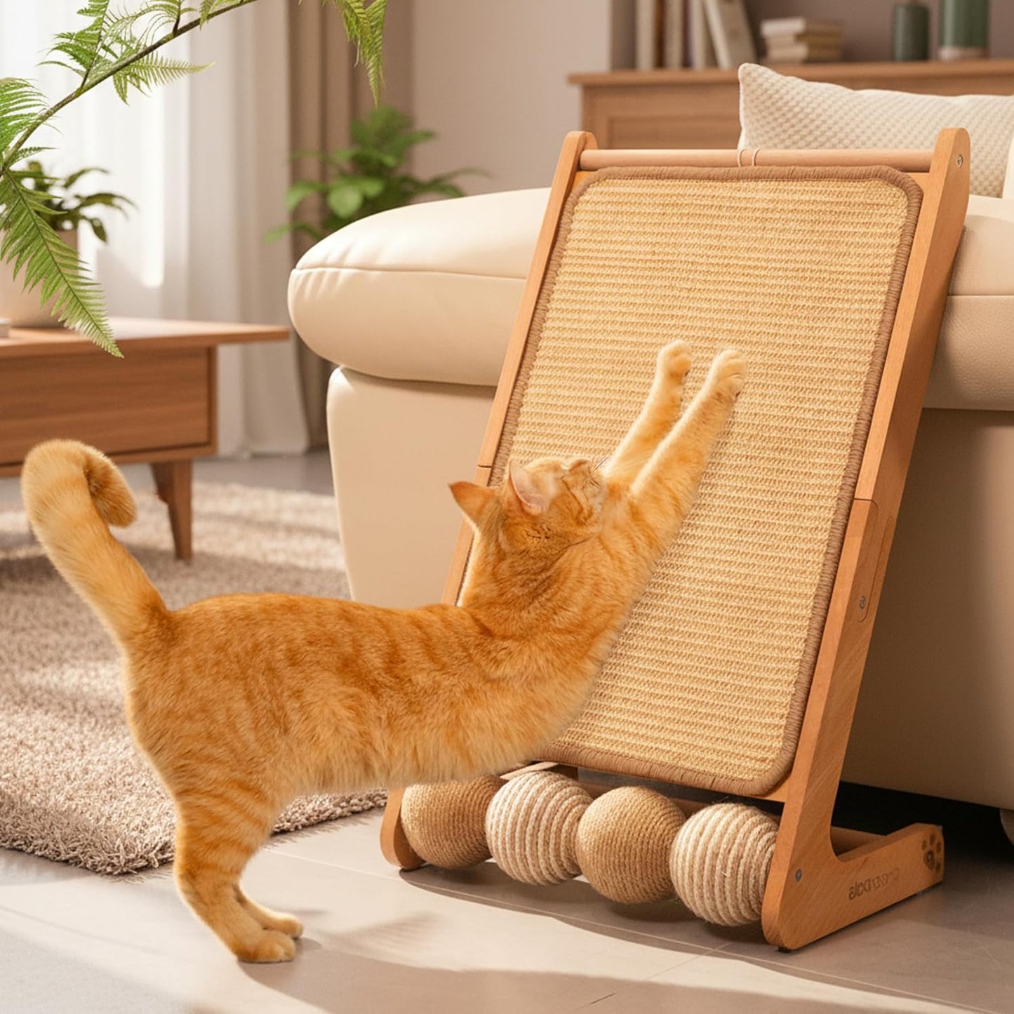 Rampa rascador sisal para gatos forma L 24.8pulg madera maciza