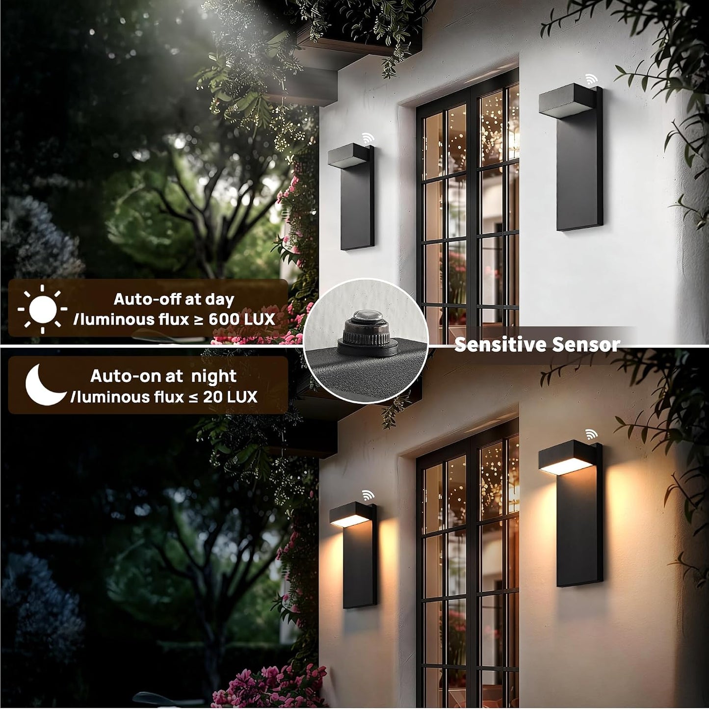 Aplique LED pared exterior 3000K impermeable luces porche negras