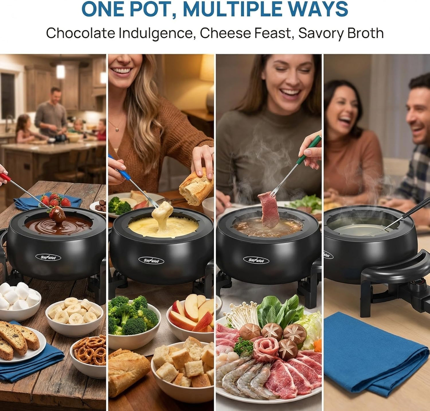 Juego de ollas eléctricas para fondue chocolate queso 1000 W con tenedores coloridos y control de temperatura