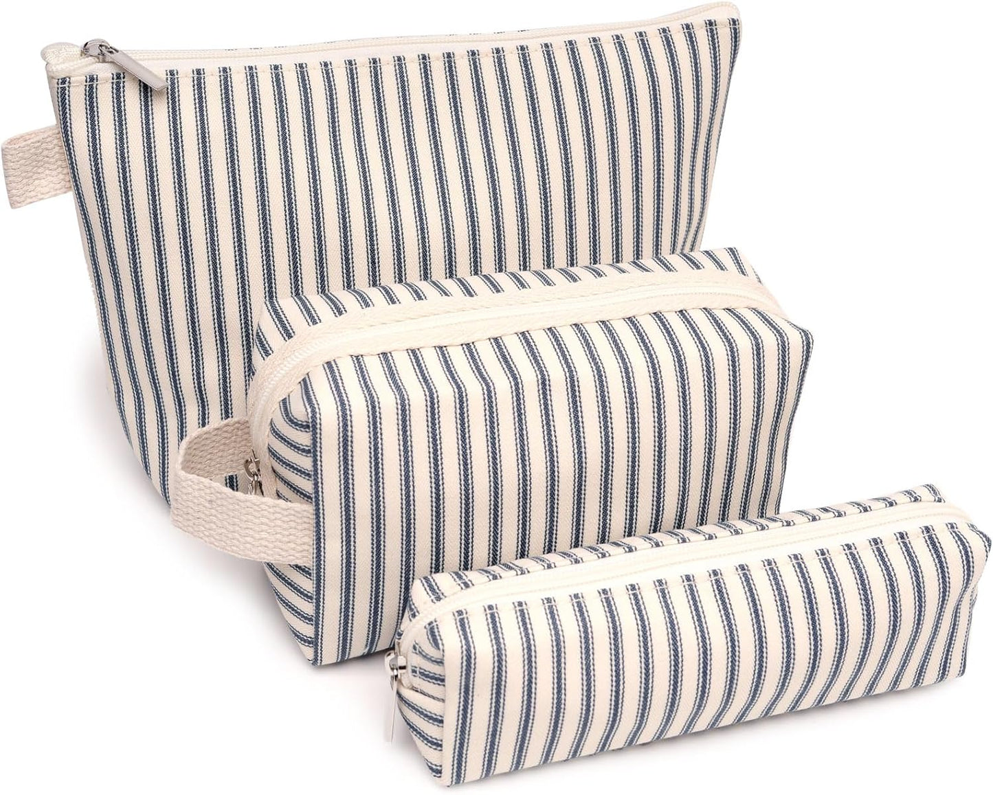 Set 3 bolsas maquillaje rayas azules para mujer