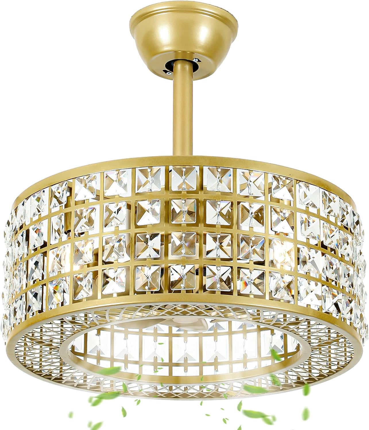 Ventilador techo enjaulado cristal 18pulg luz 3 velocidades