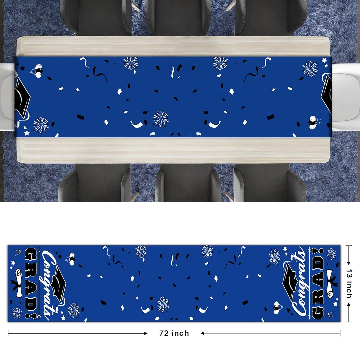 Camino mesa graduación 2026 13x72pulg azul decoración fiesta