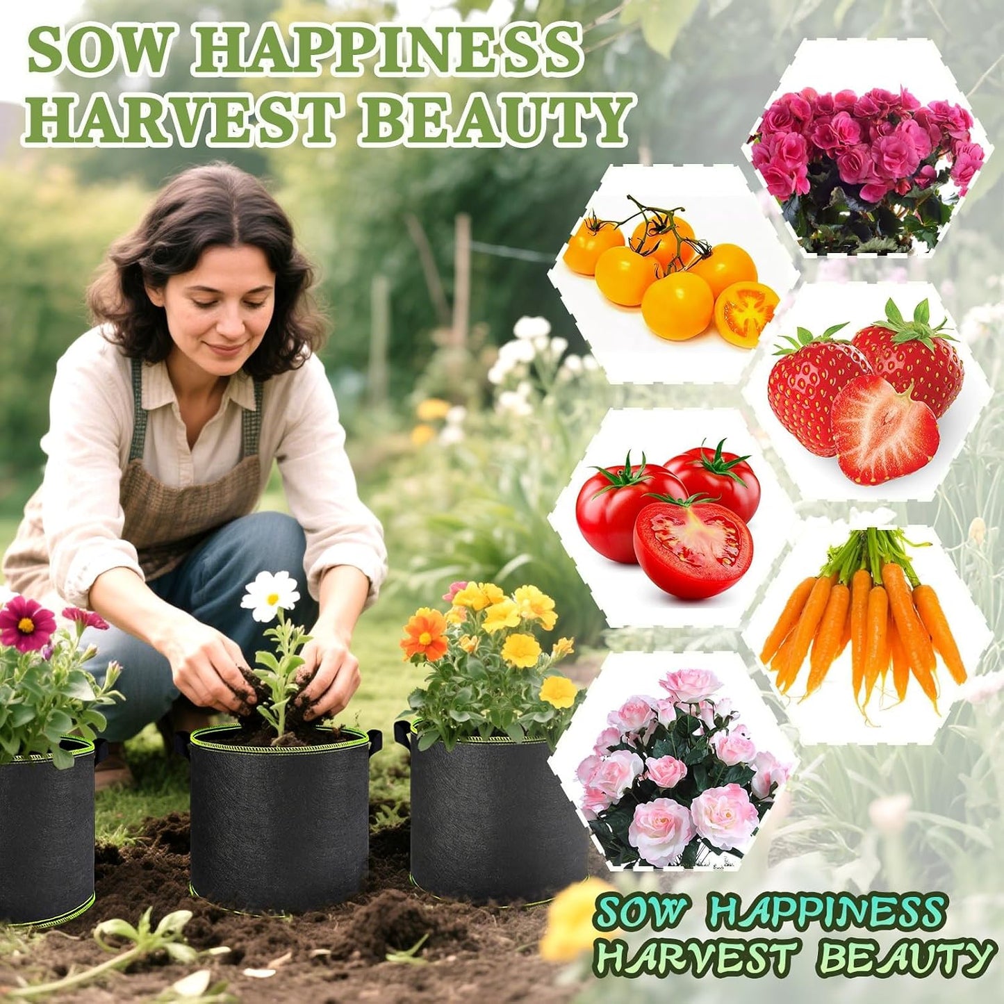 4 Pack Bolsas Cultivo 5gal con Asas Jardín