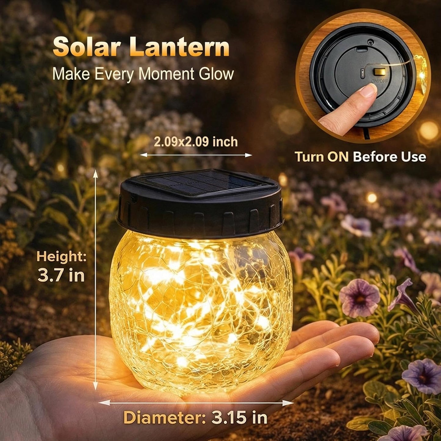 Farol solar impermeable vidrio agrietado exterior blanco
