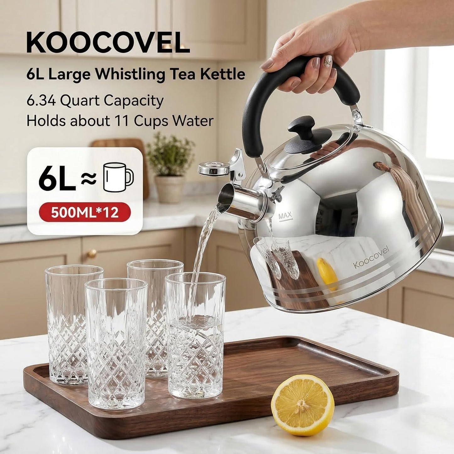 Hervidor té silbante acero inox 6.3qt para cocina