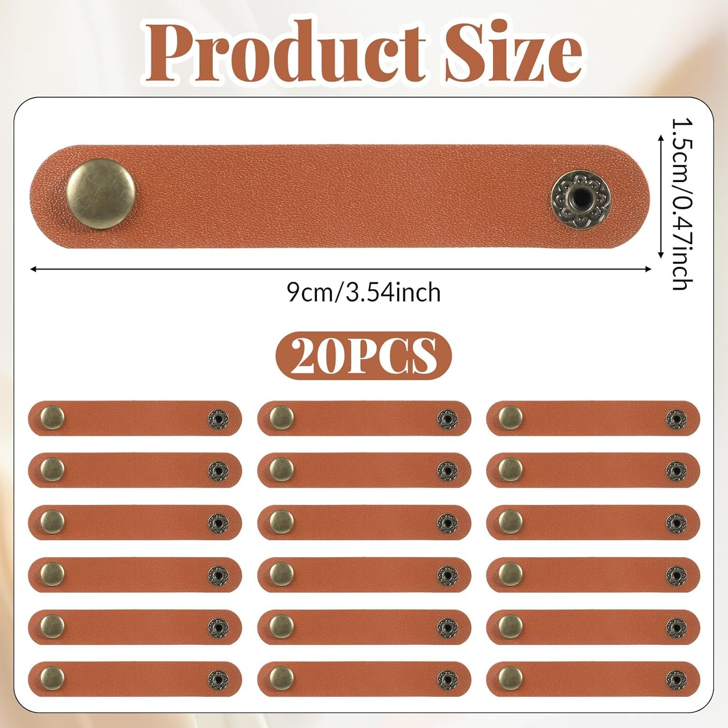 20 Organizadores Cables Cuero Multiusos Marrón 3.5in