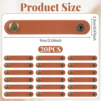 20 Organizadores Cables Cuero Multiusos Marrón 3.5in
