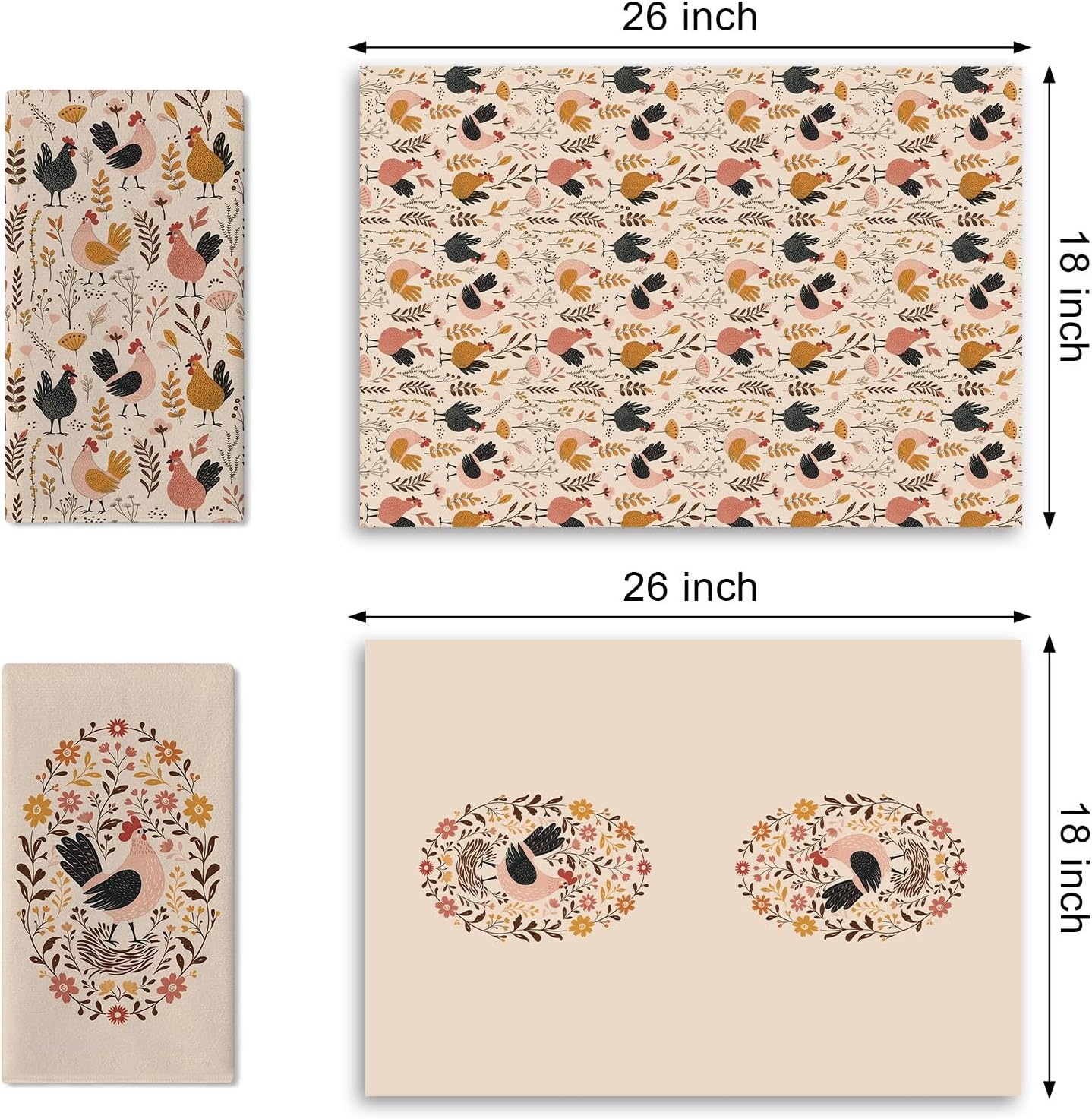 Juego de 2 paños de cocina vintage con diseño floral de pollo y hojas