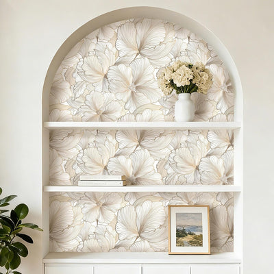 Papel tapiz neutro floral bohemio dorado crema