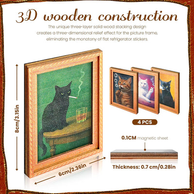 Marco de imanes de madera retro con diseño de gato fumador para nevera