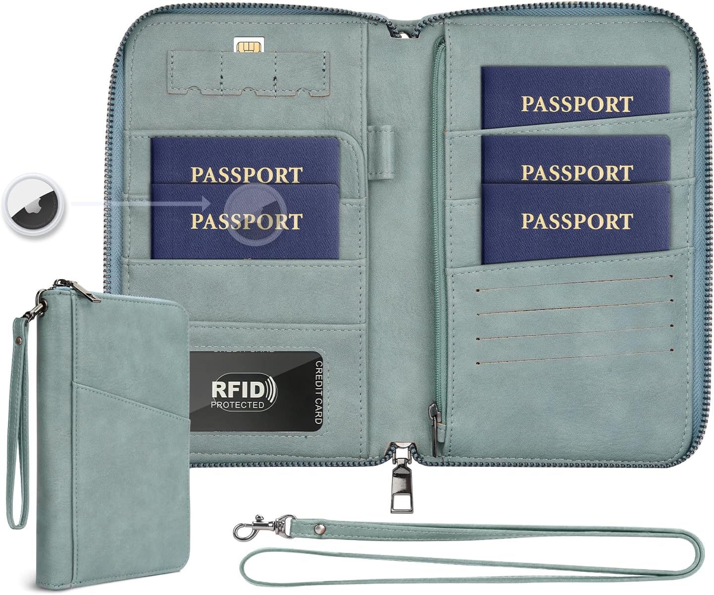 Cartera pasaporte RFID con correa muñeca y cuello