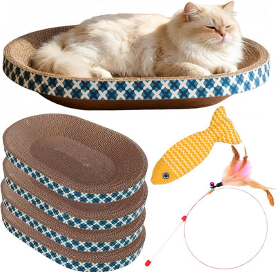 Cama rascador para gatos con juguetes 4 cartones ovalados