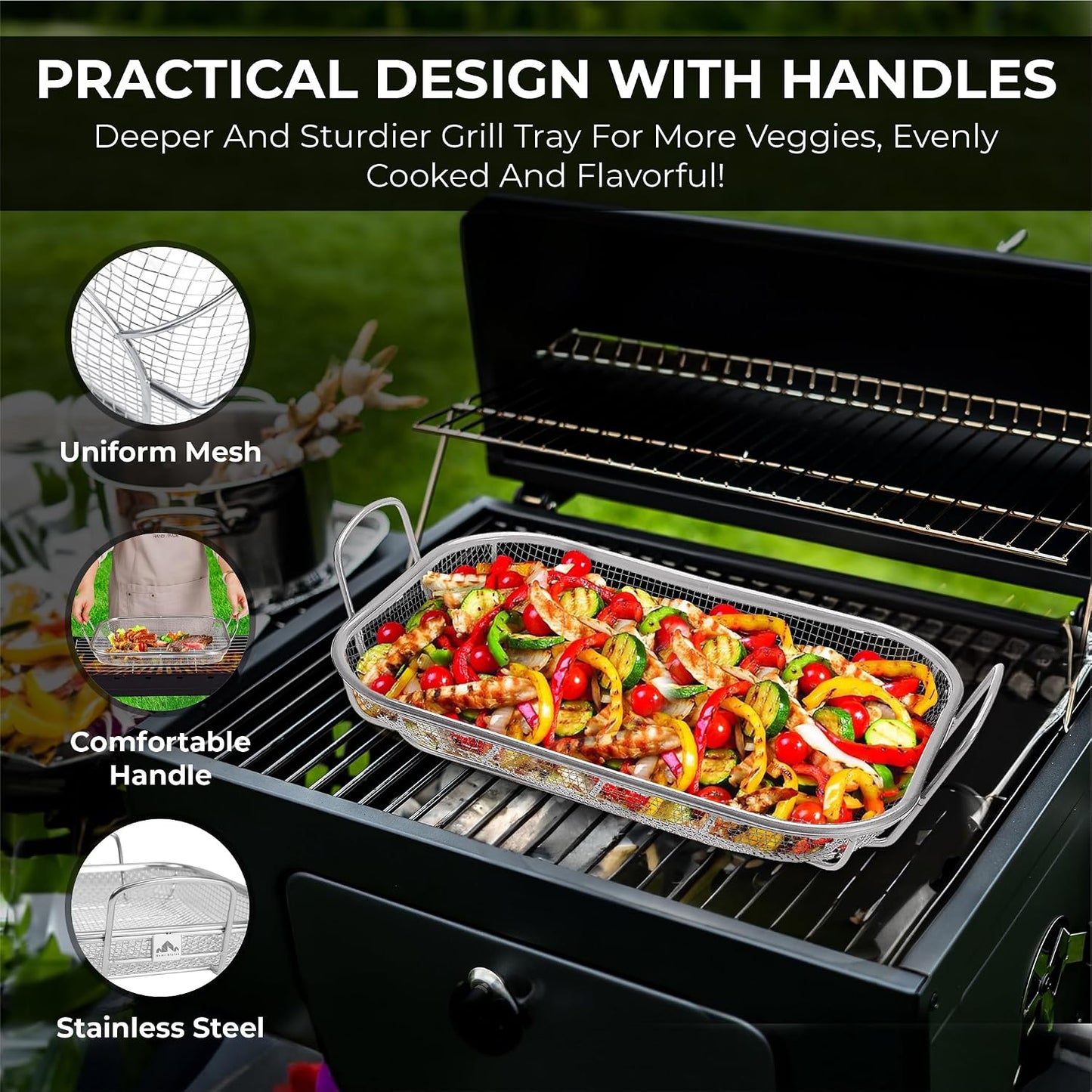 Cesta parrilla acero inox 15x11pulg con asas