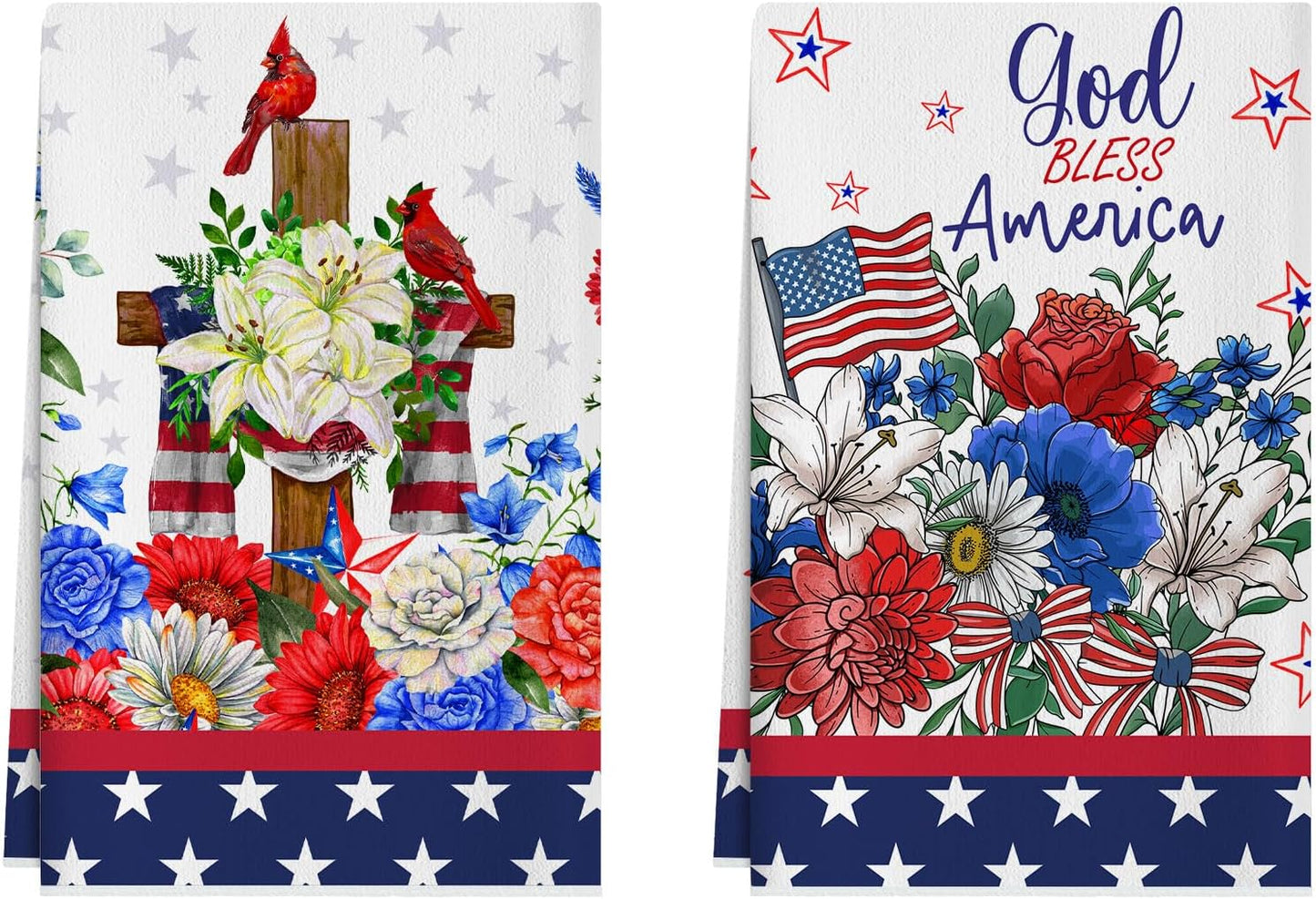 Paños de cocina patrióticos XCHI Flowers Cross Cardinals America Stars 18x26
