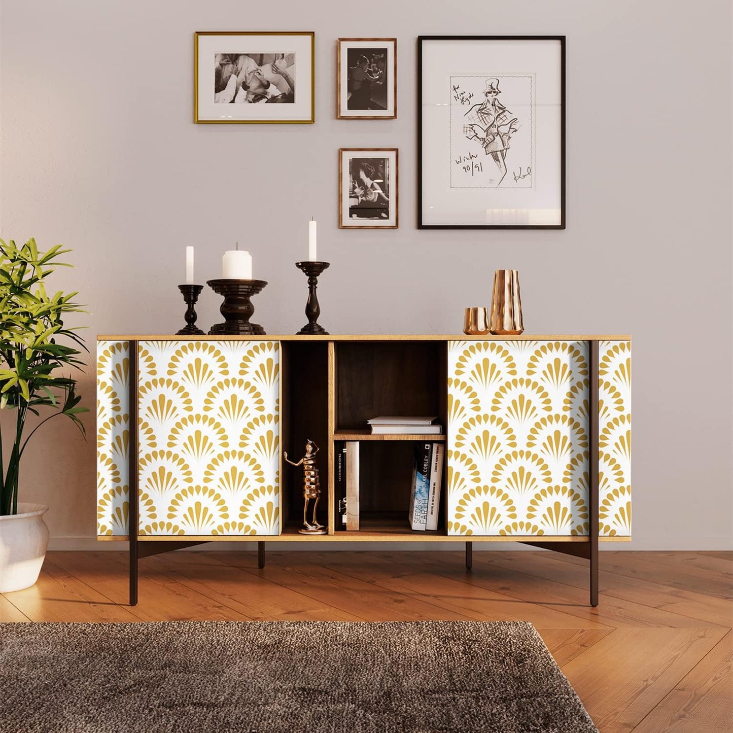 Papel tapiz adhesivo geométrico dorado para dormitorio