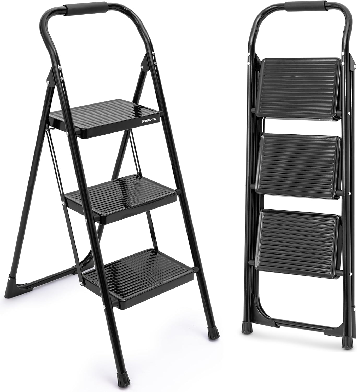 Escalera 3 escalones plegable con barandilla acero resistente 570lb
