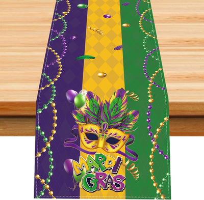 Camino de mesa Mardi Gras con máscara y flor de lis de Nueva Orleans